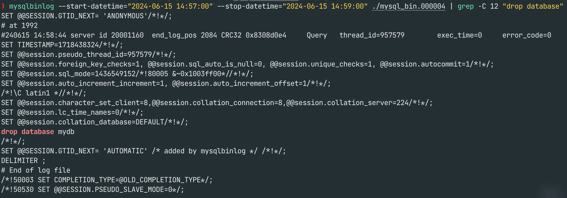 Output from mysqlbinlog Output from mysqlbinlog