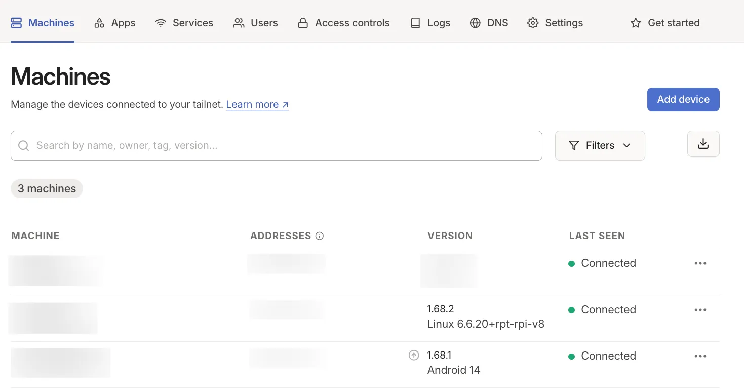 Tailscale web UI Tailscale